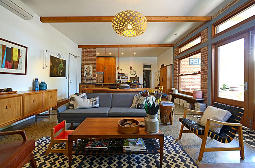 Mid Century Modern Blue Gray Living Room