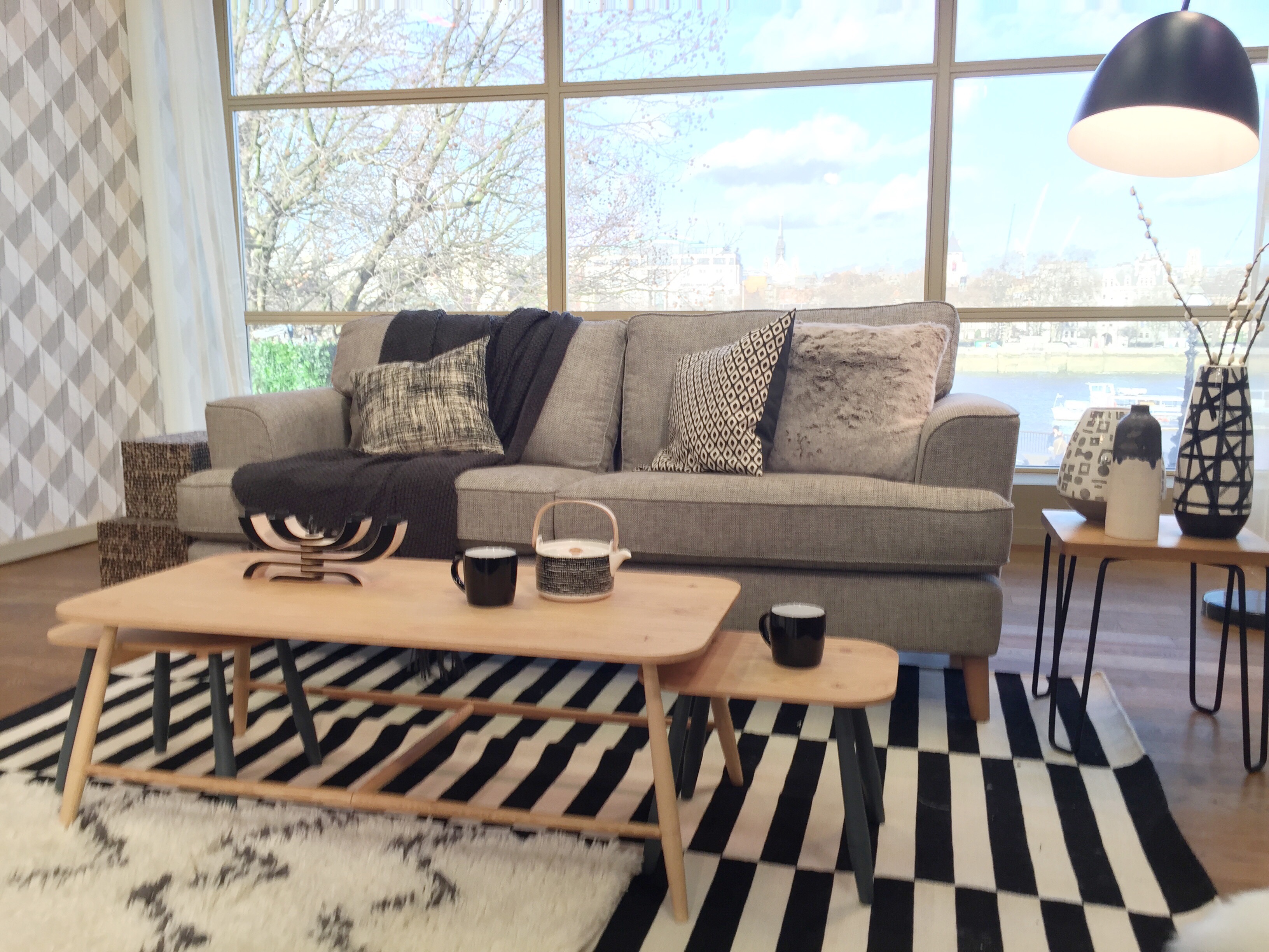 scandi living room leather couch