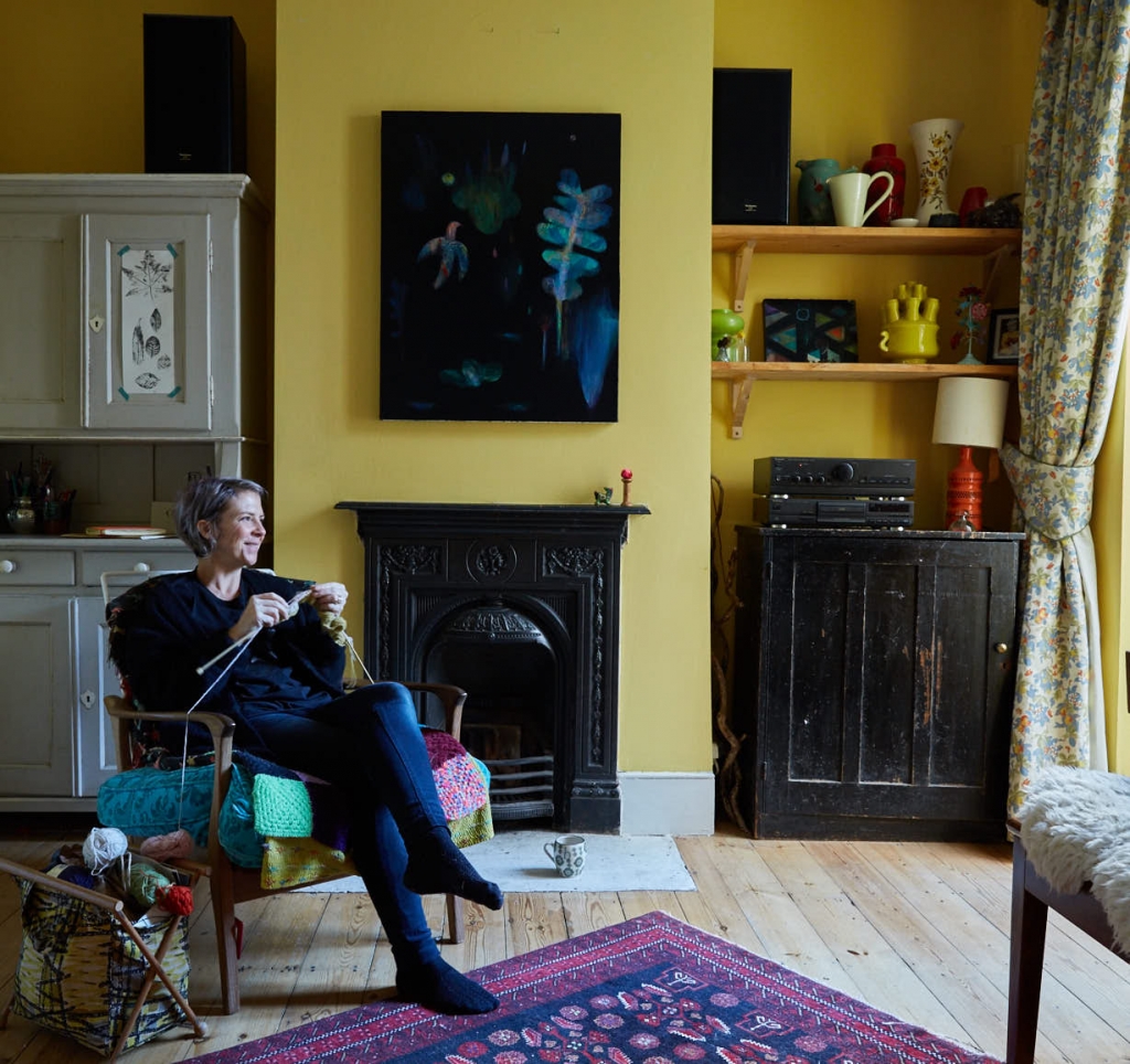Becky Blair artist at home. Photograph by Hugh Fox
