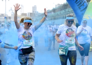 Sophie and Sophie blue paint Brighton Color run