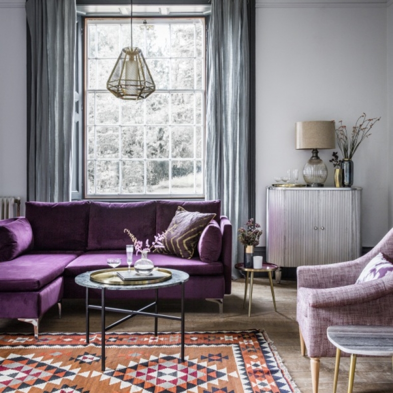 Room Reveal: Purple and grey living room – Sophie Robinson