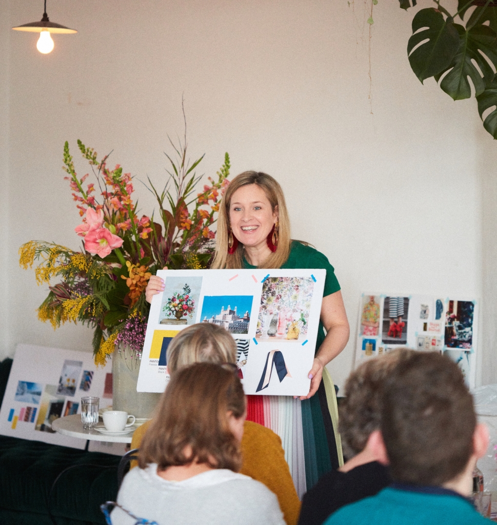 interior designer Sophie Robinson presenting at her colour workshop