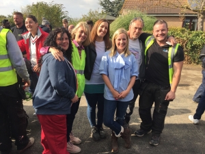 Sophie and the DIY SOS decorating team outside Sheppey
