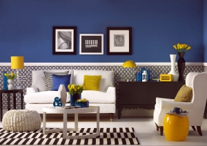 bright blue living room
