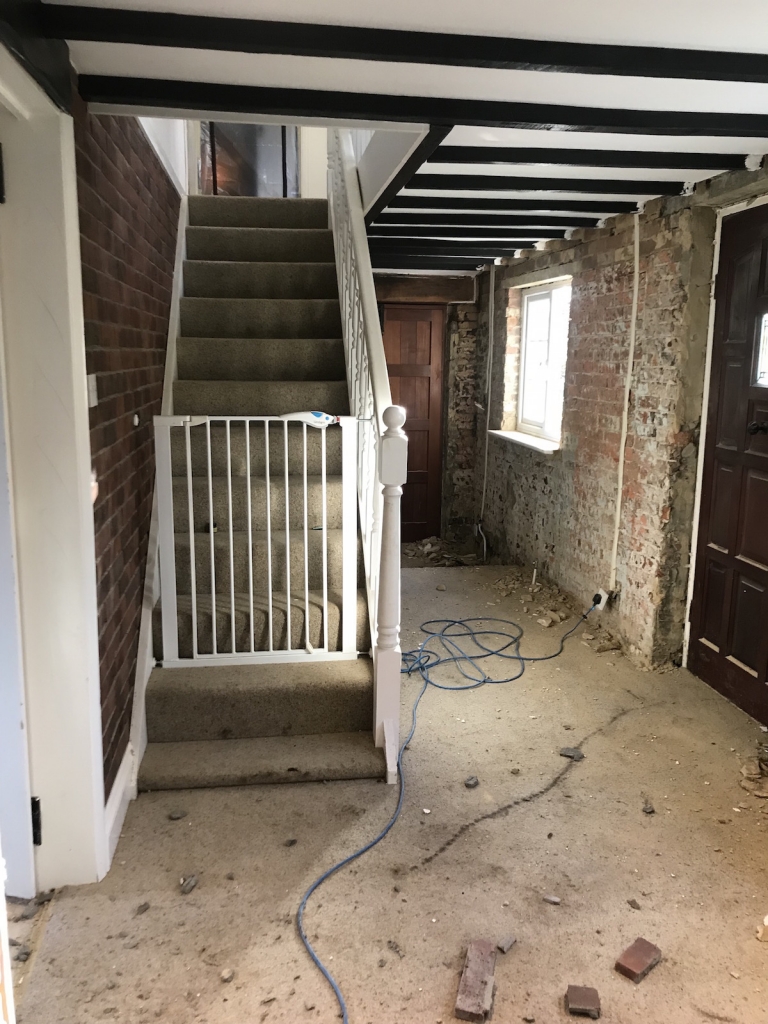 hallway renovation to remove artex and fake brick slips