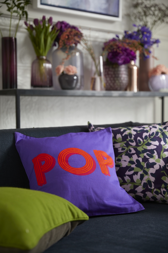 pantone colour of the year for 2018 is utra violet. this pop cushion in bright purple by quirk and rescue is perection