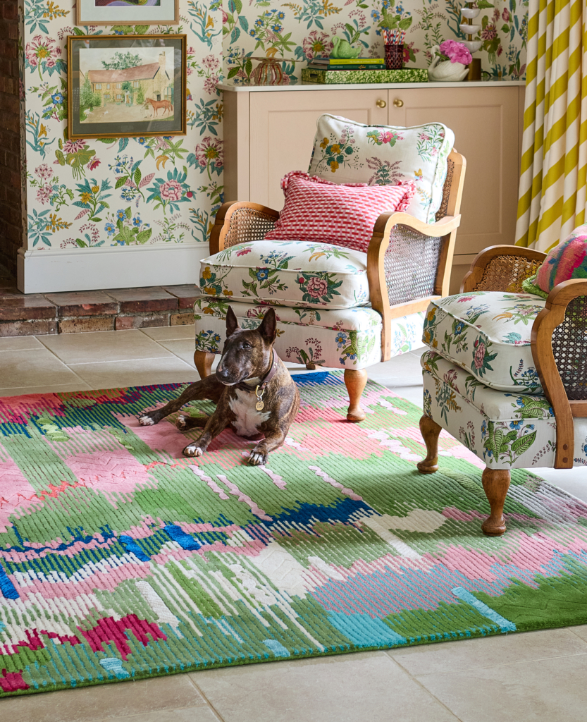 Sophie Robinson's dog Lucy on her new range of Harlequin Rugs